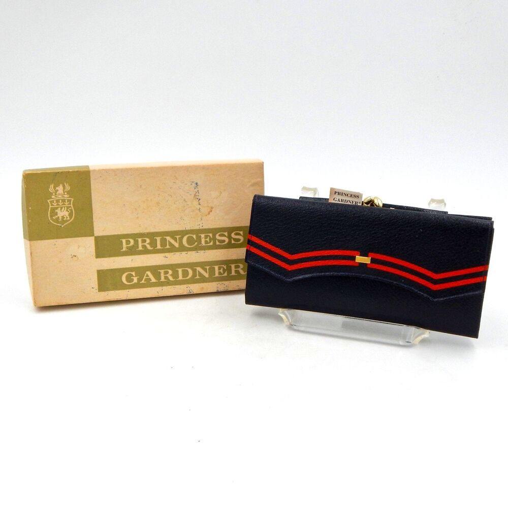Princess Gardner Leather Navy KissLock Coin Wallet Clutch Pigskin Box Vintage